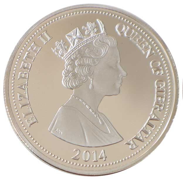 Gibraltar 5 Pounds - Elizabeth II Birthday of Prince George obverse