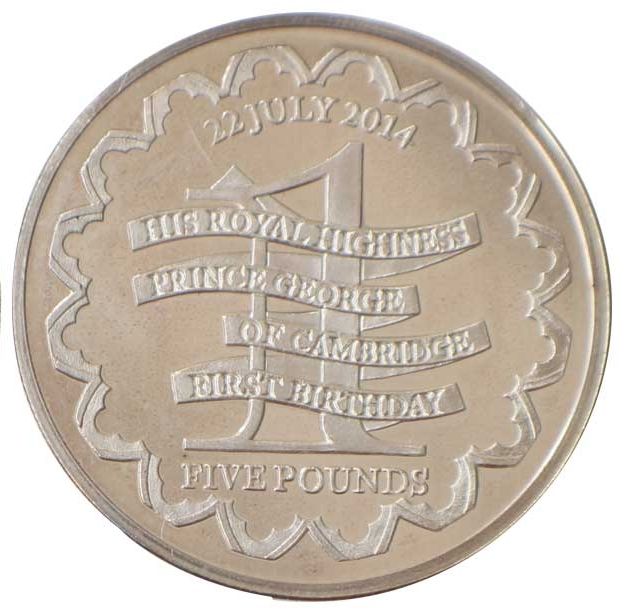 Gibraltar 5 Pounds - Elizabeth II Birthday of Prince George
