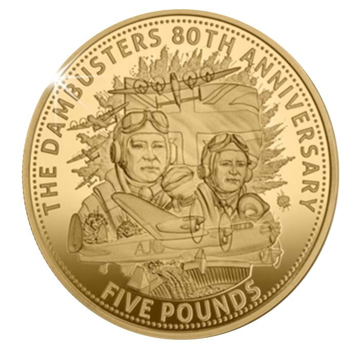 Jersey 5 Pounds - Charles III Dambusters; Gold Proof obverse