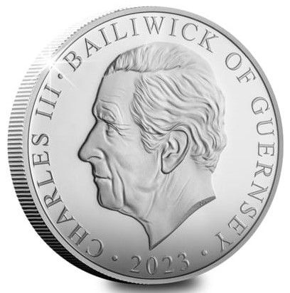 Guernsey 5 Pounds - Charles III Dambusters obverse