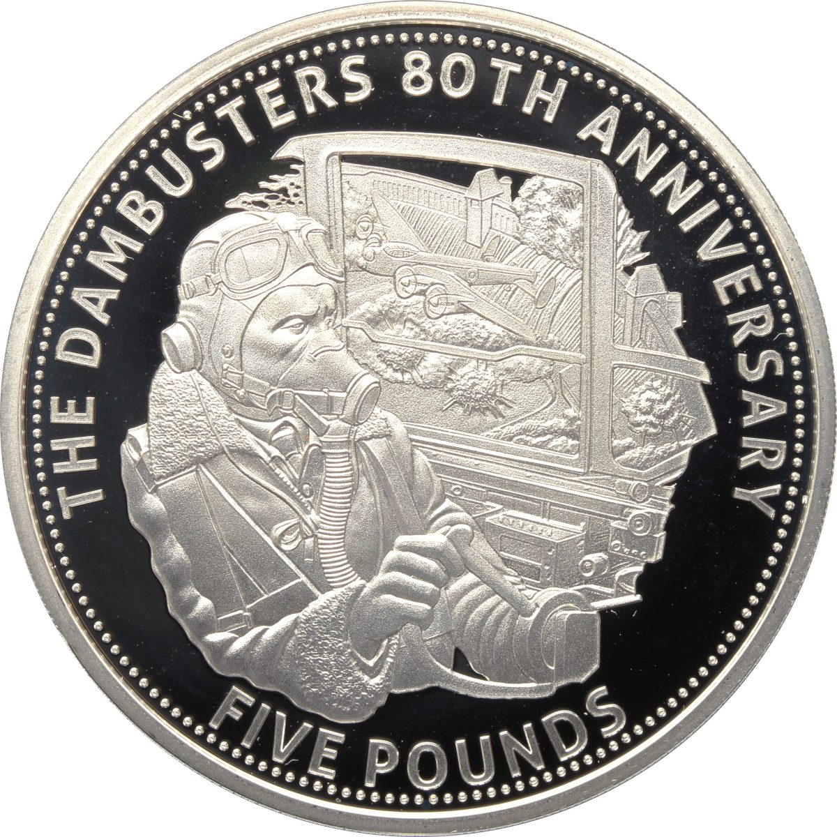 Guernsey 5 Pounds - Charles III Dambusters; Silver Proof