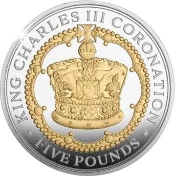 Guernsey 5 Pounds - Charles III Coronation; Silver Proof