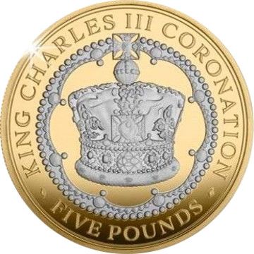 Guernsey 5 Pounds - Charles III Coronation; Silver Proof Gold Plated