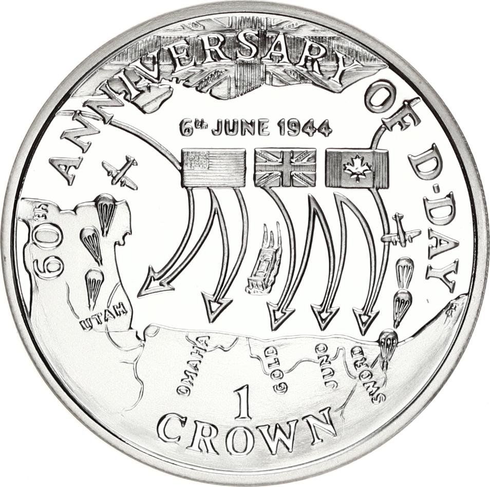 Isle of Man 1 Crown - Elizabeth II D-Day; Silver Proof reverse