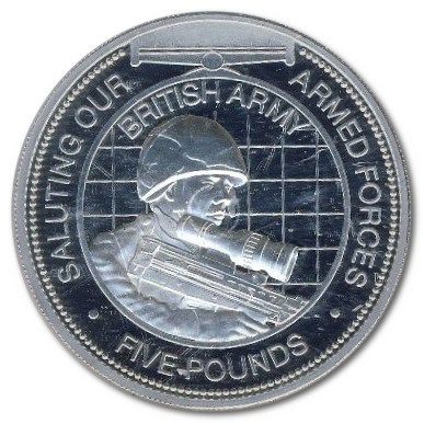 Guernsey 5 Pounds - Elizabeth II British Army; Silver Proof