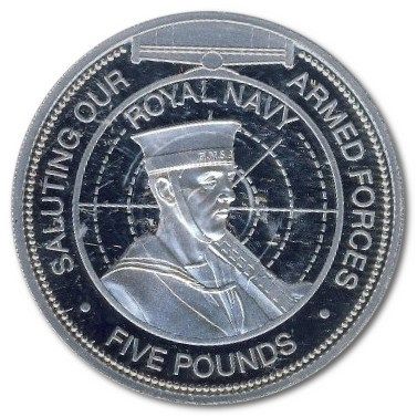 Guernsey 5 Pounds - Elizabeth II Royal Navy; Silver Proof reverse