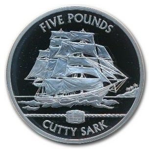 Guernsey 5 Pounds - Elizabeth II Cutty Sark; Silver Proof