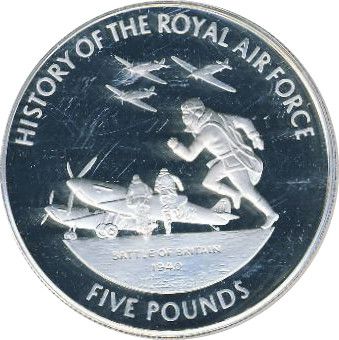 Guernsey 5 Pounds - Elizabeth II Battle of Britain 1940; Silver Proof obverse