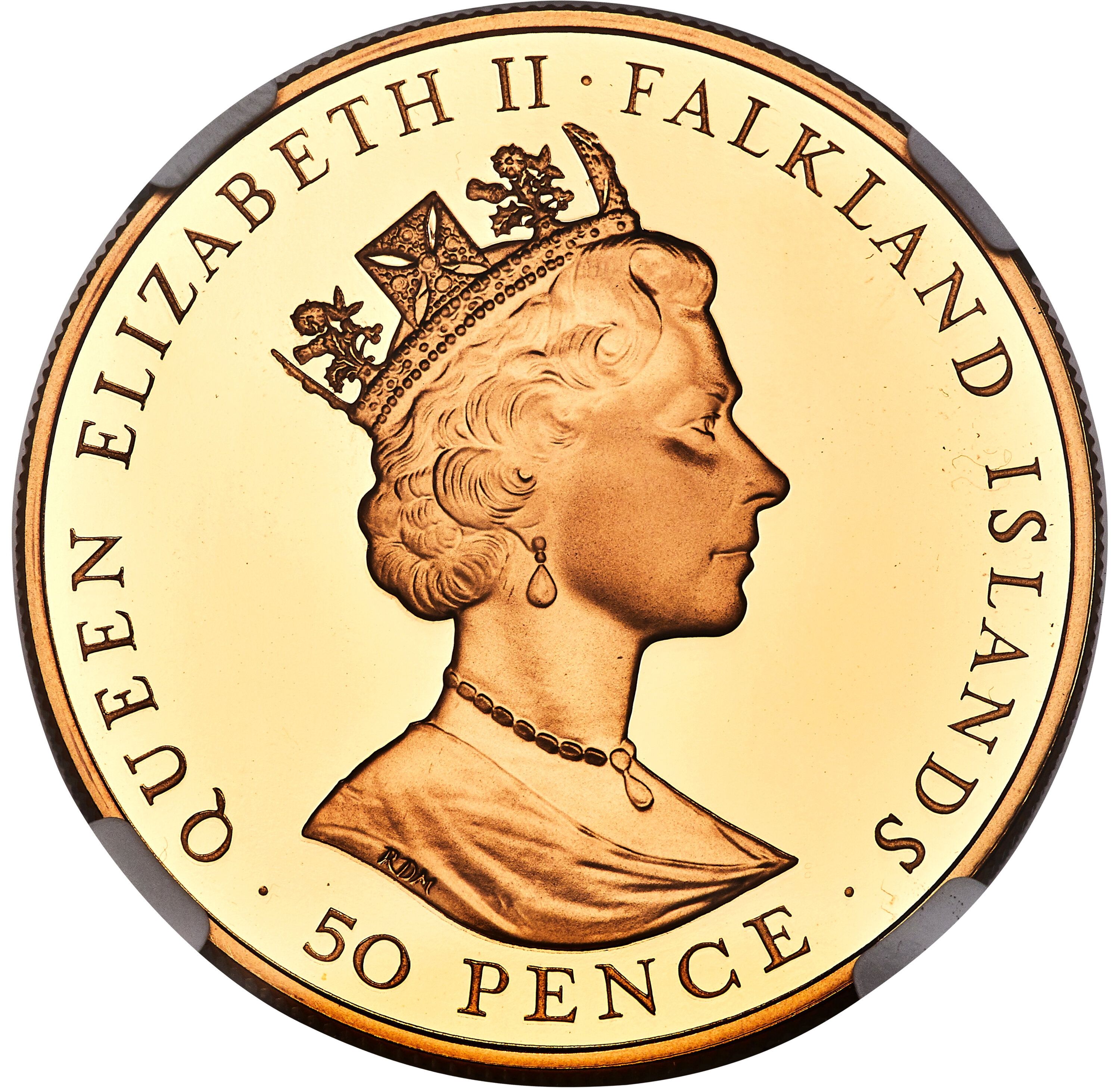 Falkland Islands 50 Pence - Elizabeth II USS Winston Churchill; Gold proof issue obverse