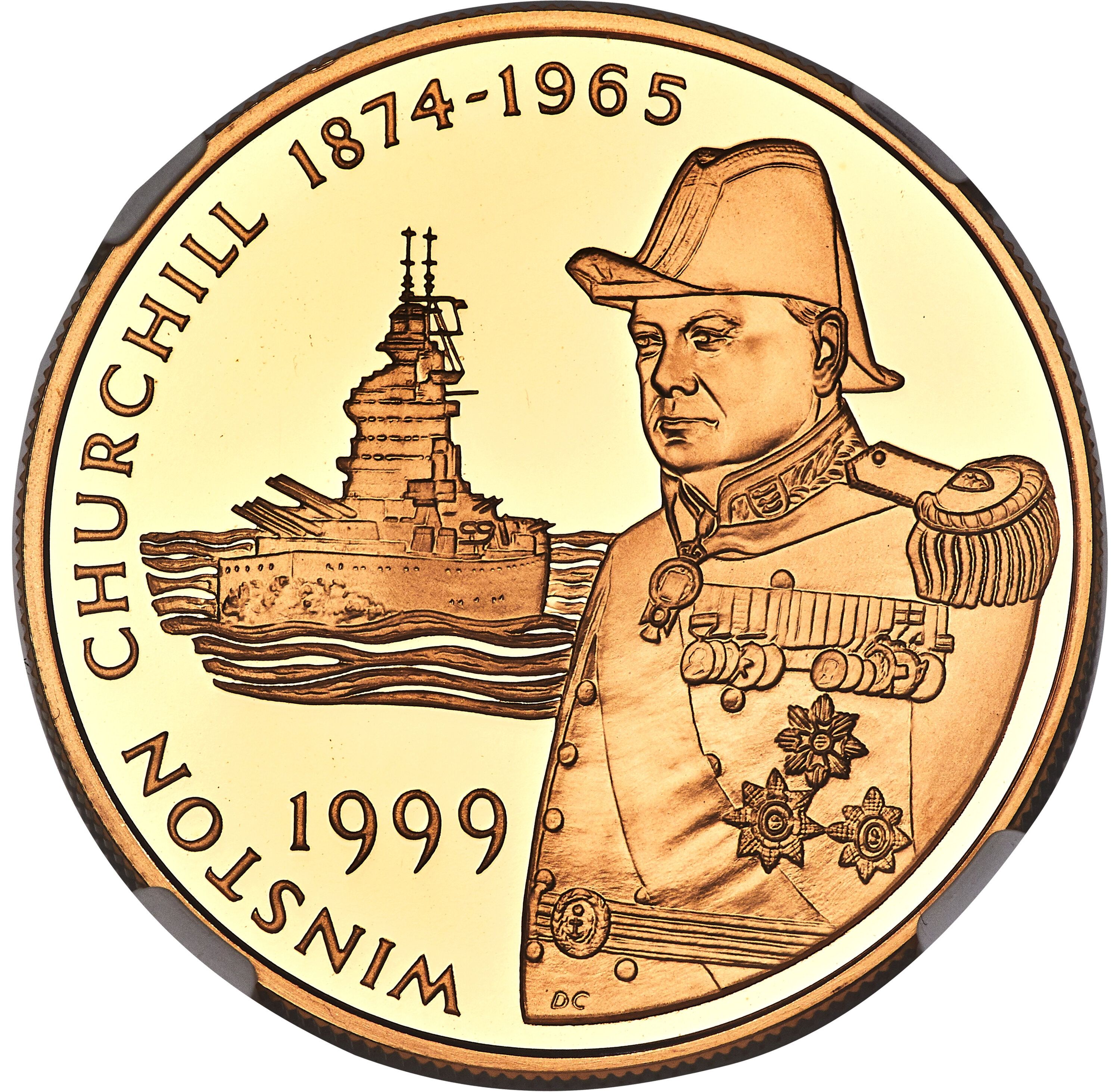 Falkland Islands 50 Pence - Elizabeth II USS Winston Churchill; Gold proof issue