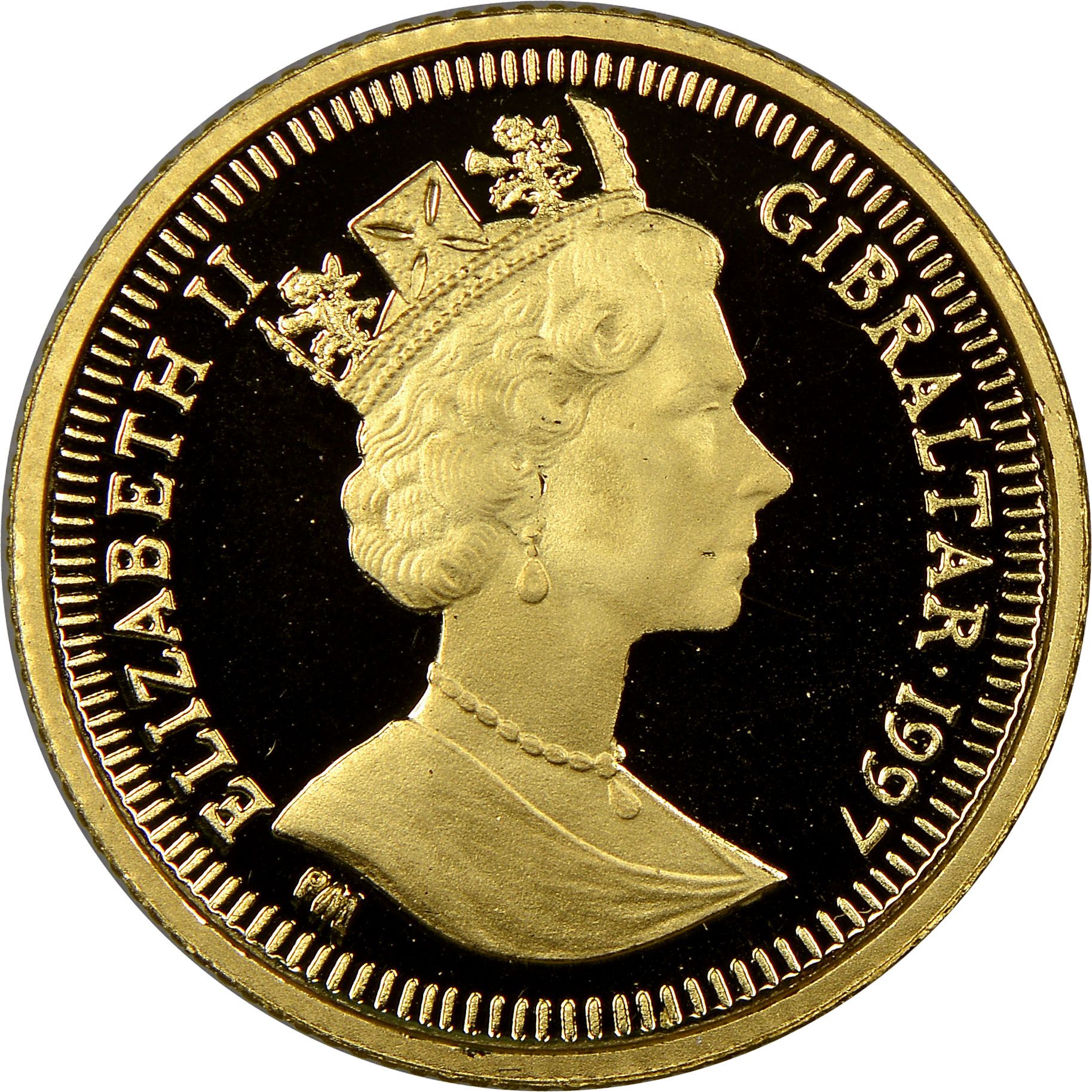 Gibraltar 1/25 Crown - Elizabeth II Spanish Galleon obverse