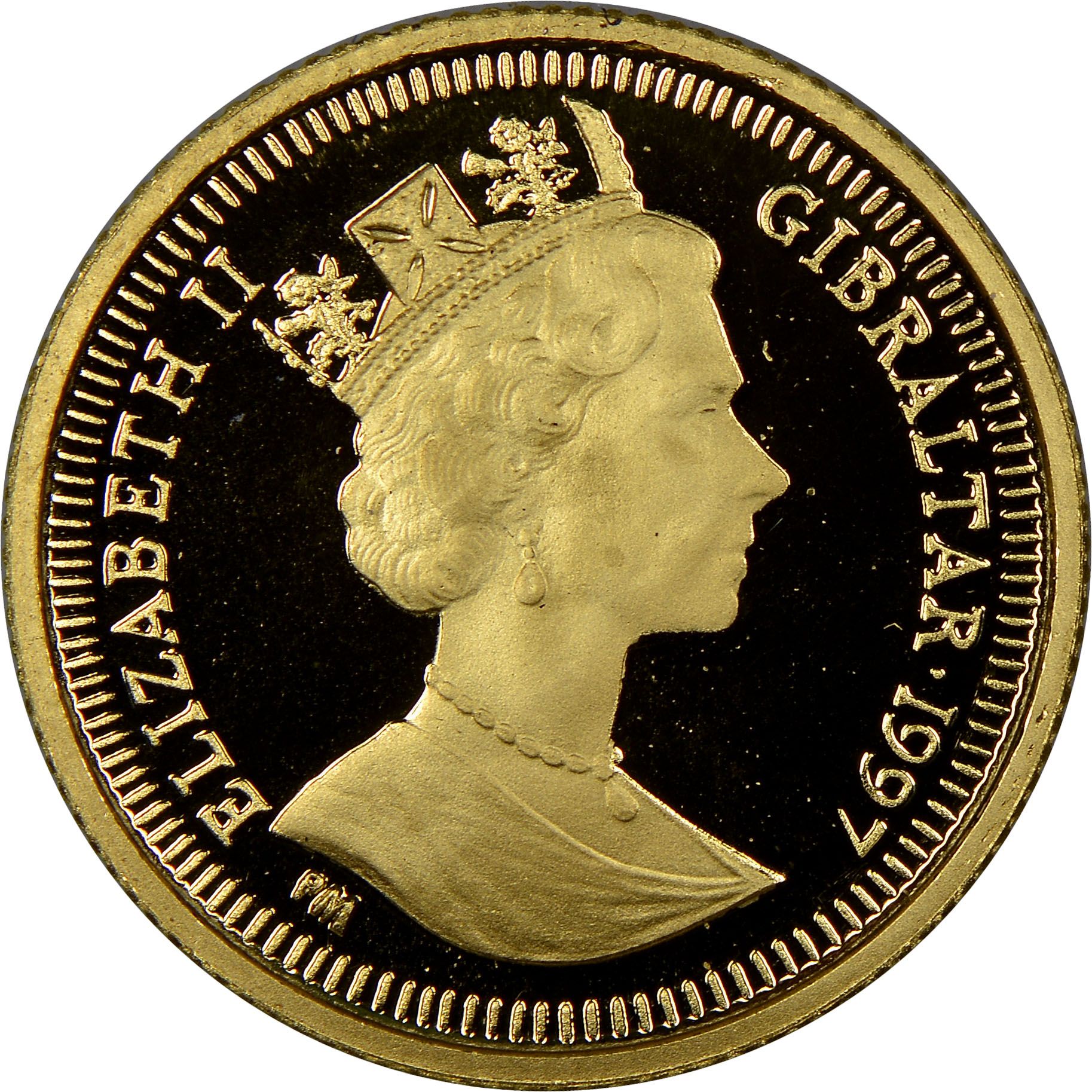 Gibraltar 1/25 Crown - Elizabeth II Roman Ship obverse