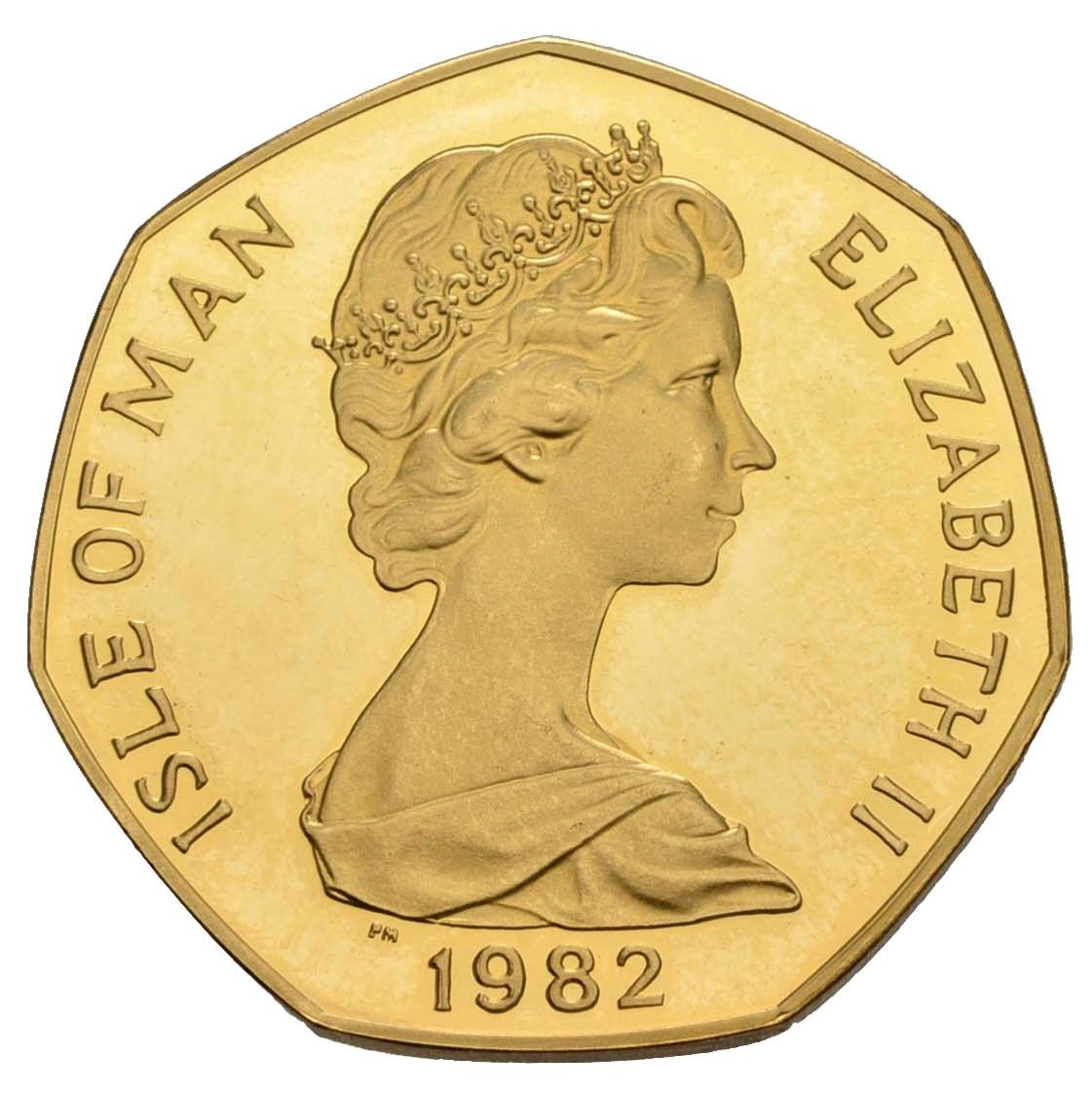 Isle of Man 50 Pence - Elizabeth II Tourist Trophy Motorcycle Races; Gold Proof obverse