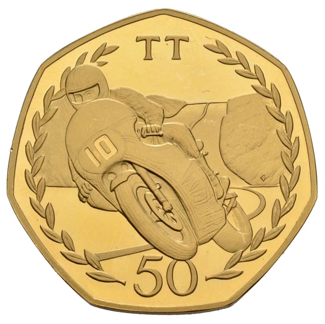 Isle of Man 50 Pence - Elizabeth II Tourist Trophy Motorcycle Races; Gold Proof