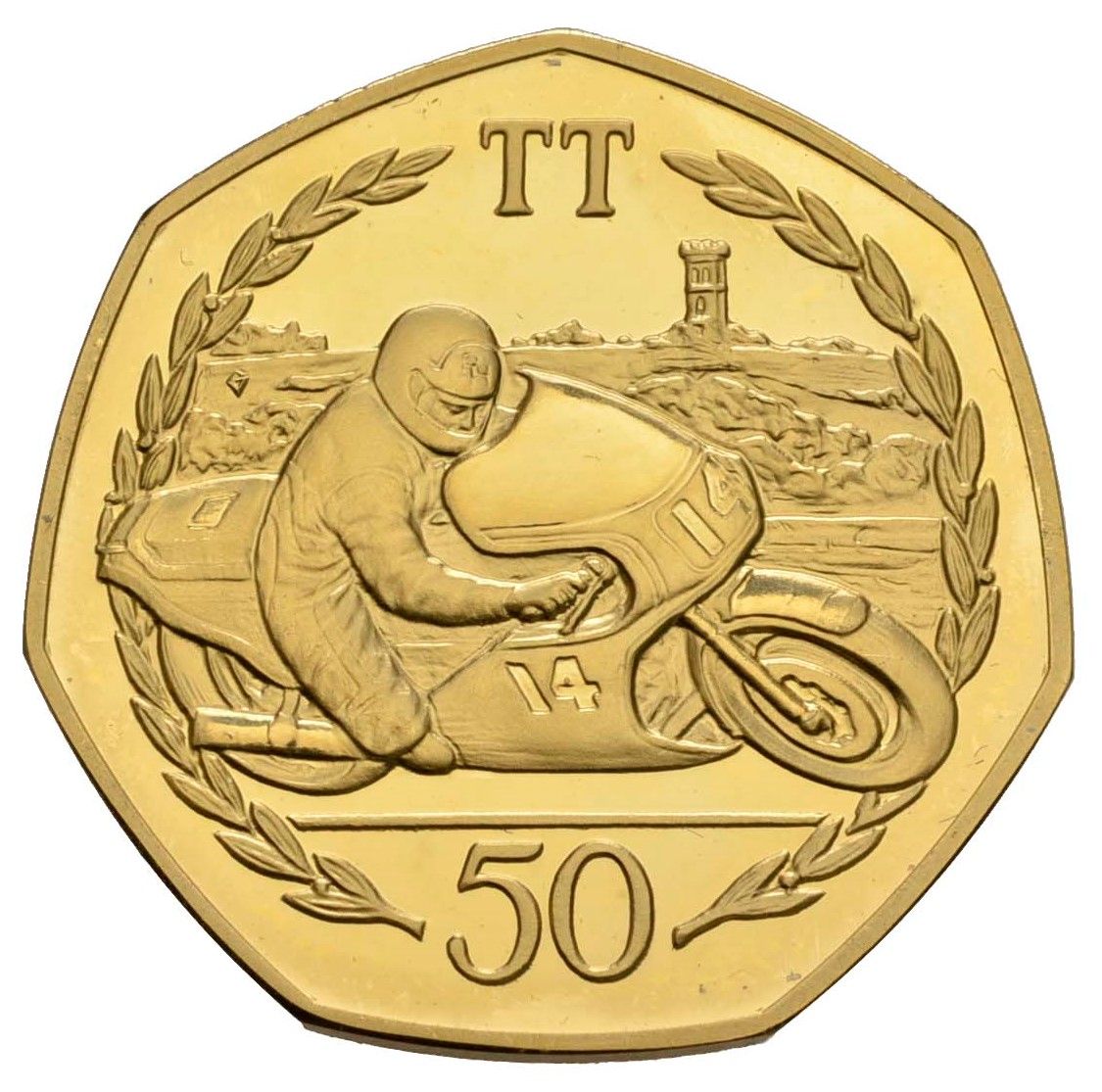 Isle of Man 50 Pence - Elizabeth II Tourist Trophy Motorcycle Races; Gold Proof