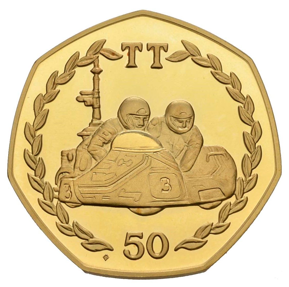 Isle of Man 50 Pence - Elizabeth II Tourist Trophy Motorcycle Races; Gold Proof