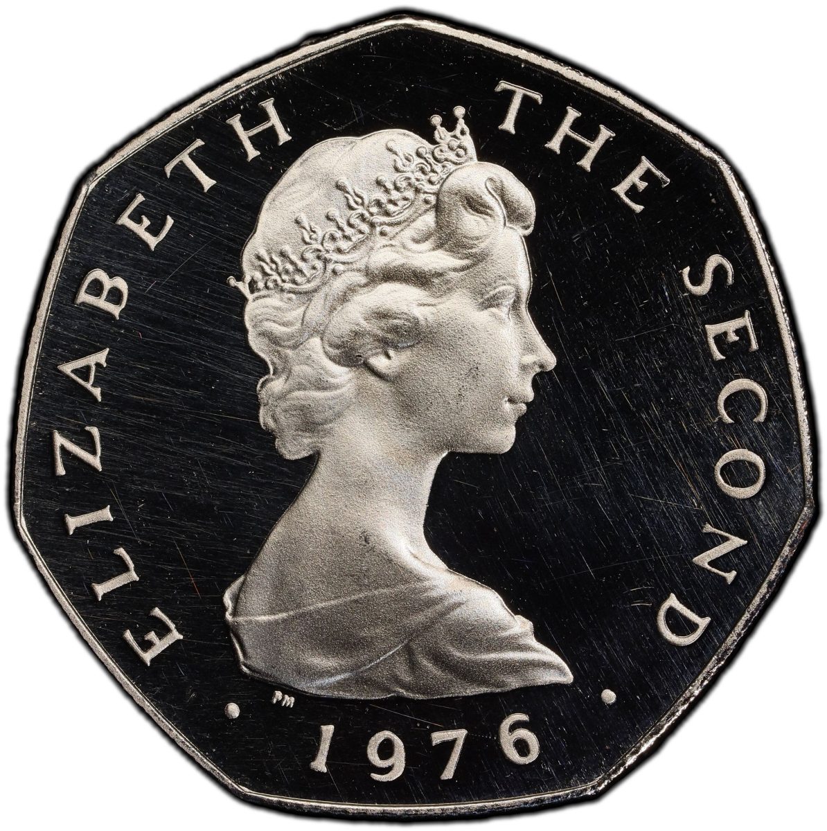 Isle of Man 50 Pence - Elizabeth II Viking longship on map; Platinum obverse