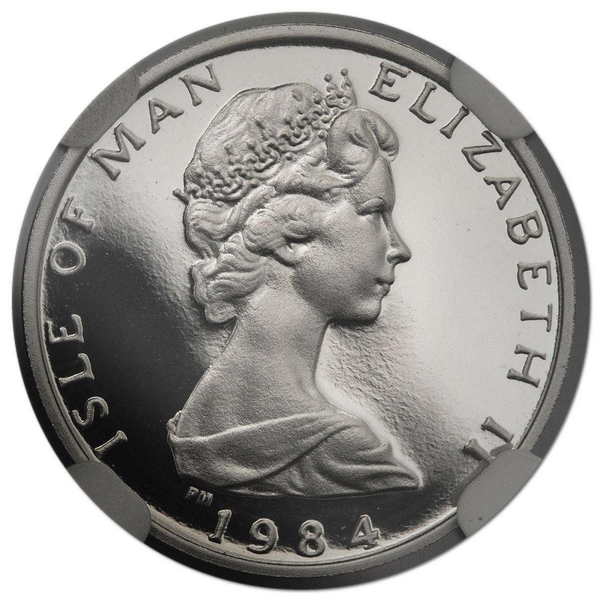 Isle of Man ½ Penny - Elizabeth II Fuchsia flower on shield; Platinum obverse