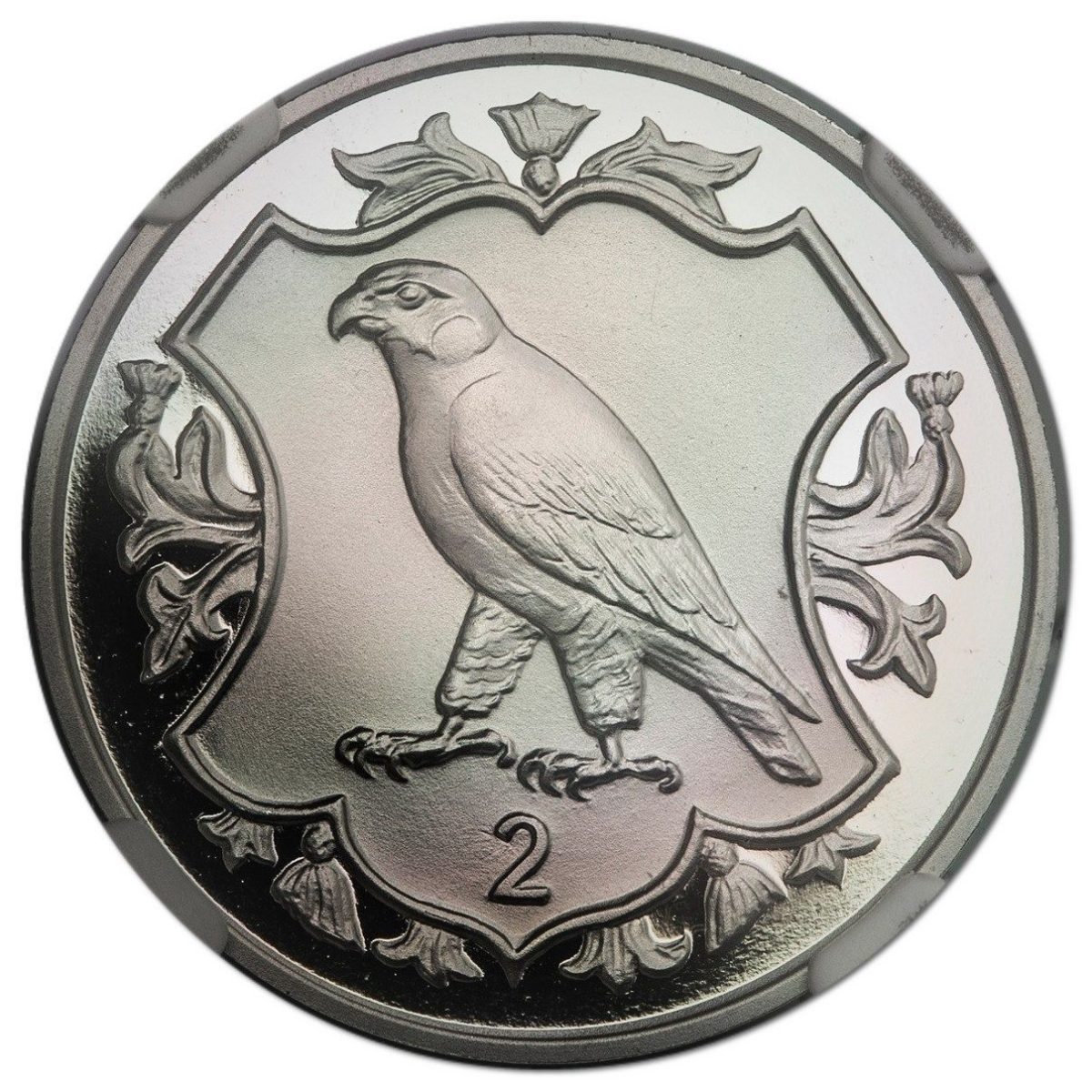 Isle of Man 2 Pence - Elizabeth II Peregrine Falcon - Quincentenary of the College of Arms; Platinum