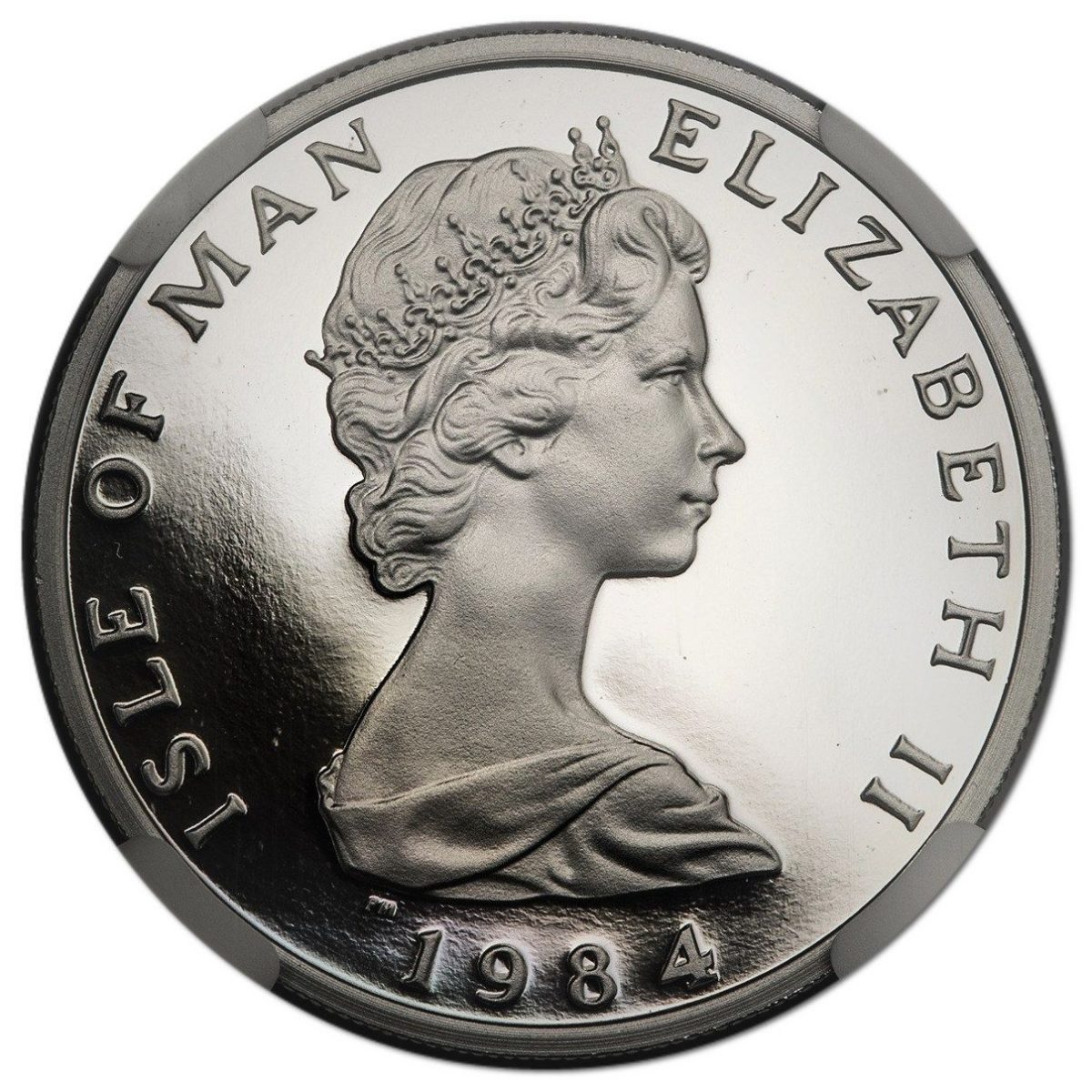 Isle of Man 10 Pence - Elizabeth II Quincentenary of the College of Arms; Platinum Proof obverse