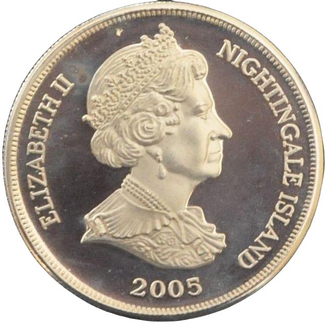 Nightingale Island 1 Crown - Elizabeth II The Queen Mother, light blue outfit obverse