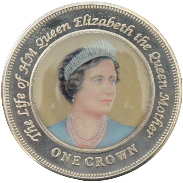 Nightingale Island 1 Crown - Elizabeth II The Queen Mother, young, blue dress