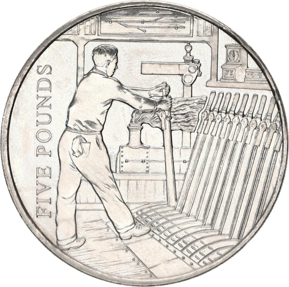 Guernsey 5 Pounds - Elizabeth II Signalman reverse