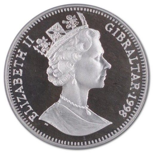 Gibraltar 1 Crown - Elizabeth II Goalkeeper saving; Silver Proof obverse