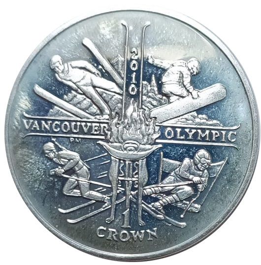 Isle of Man 1 Crown - Elizabeth II Vancouver Olympic - Snow Sports Silver reverse