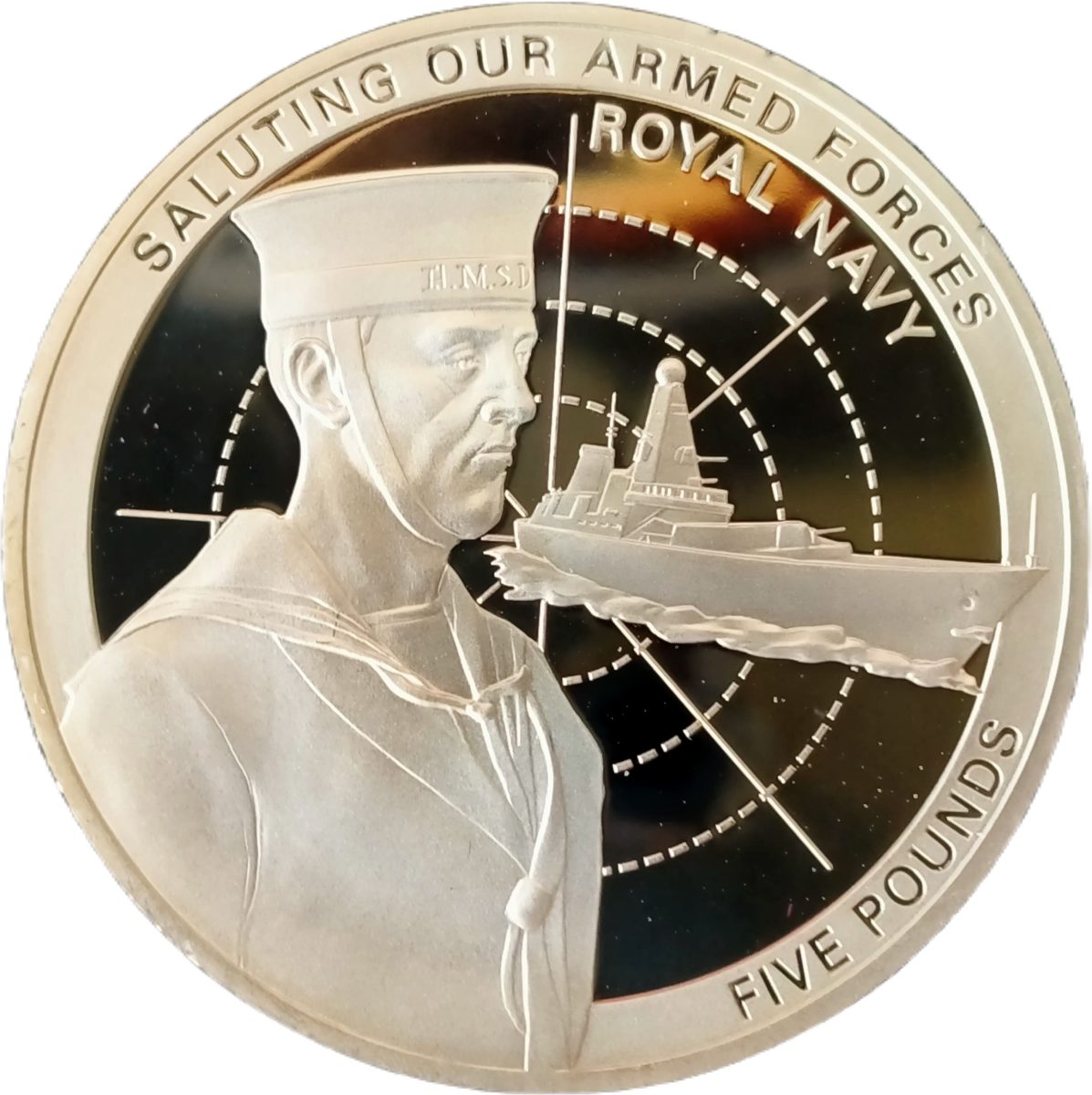 Guernsey 5 Pounds - Elizabeth II Royal Navy; Silver Proof reverse