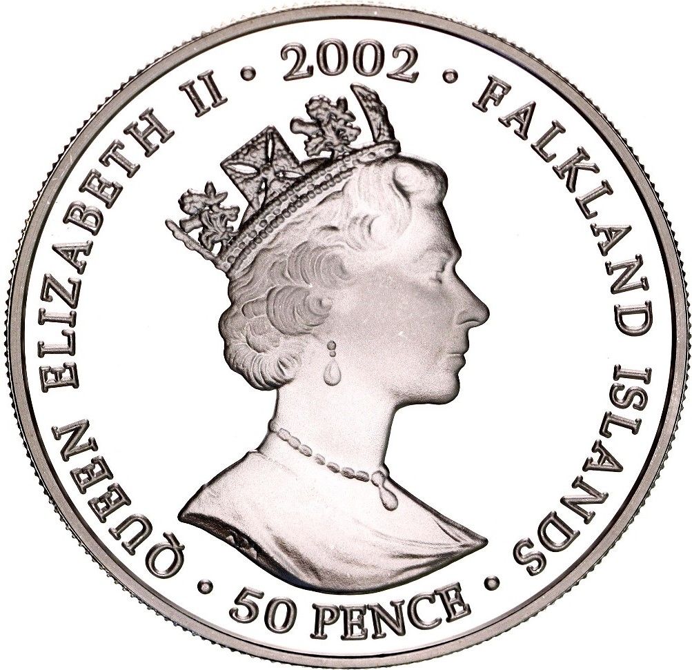 Falkland Islands 50 Pence - Elizabeth II Throne; silver; colored obverse