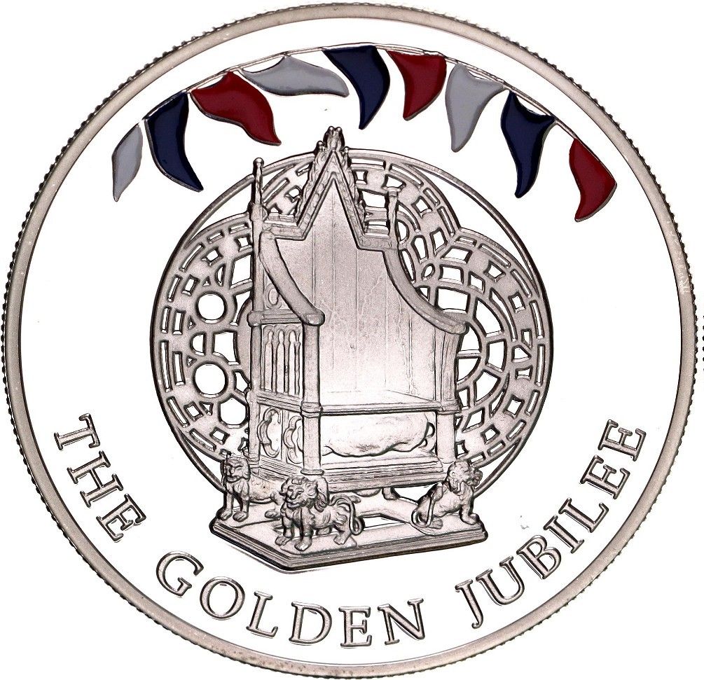 Falkland Islands 50 Pence - Elizabeth II Throne; silver; colored reverse