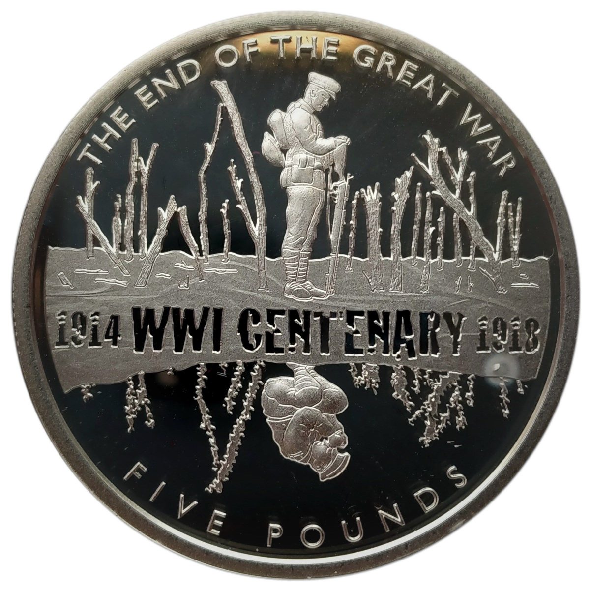 Alderney 5 Pounds - Elizabeth II End of Great War; Silver Proof