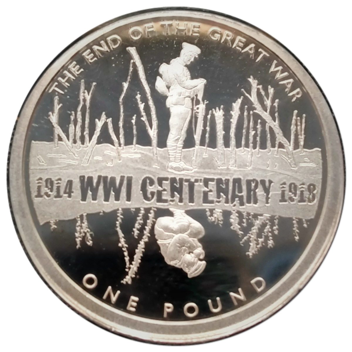 Alderney 1 Pound - Elizabeth II End of Great War; Silver Proof reverse
