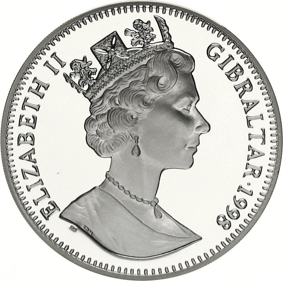 Gibraltar 1 Crown - Elizabeth II Peter Rabbit; Silver Proof obverse