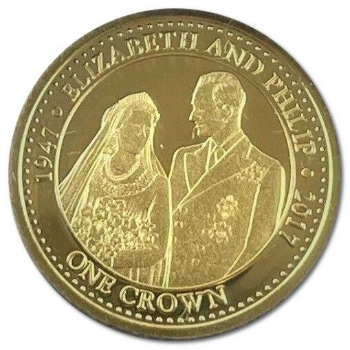 Tristan da Cunha 1 Crown - Elizabeth II Platinum Wedding - Portrait; Gold reverse