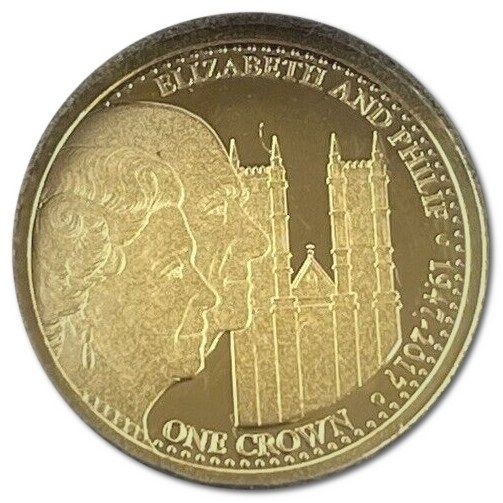 Tristan da Cunha 1 Crown - Elizabeth II Platinum Wedding - Catherdral; Gold reverse