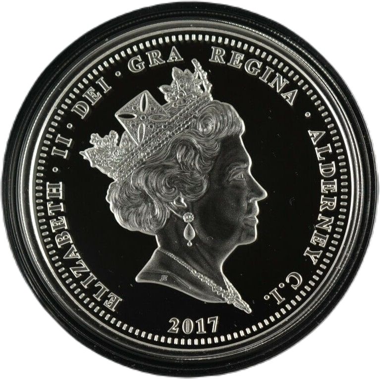 Alderney 25 Pounds - Elizabeth II Platinum Wedding; Silver Proof obverse