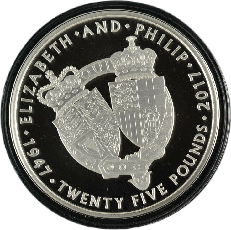 Alderney 25 Pounds - Elizabeth II Platinum Wedding; Silver Proof