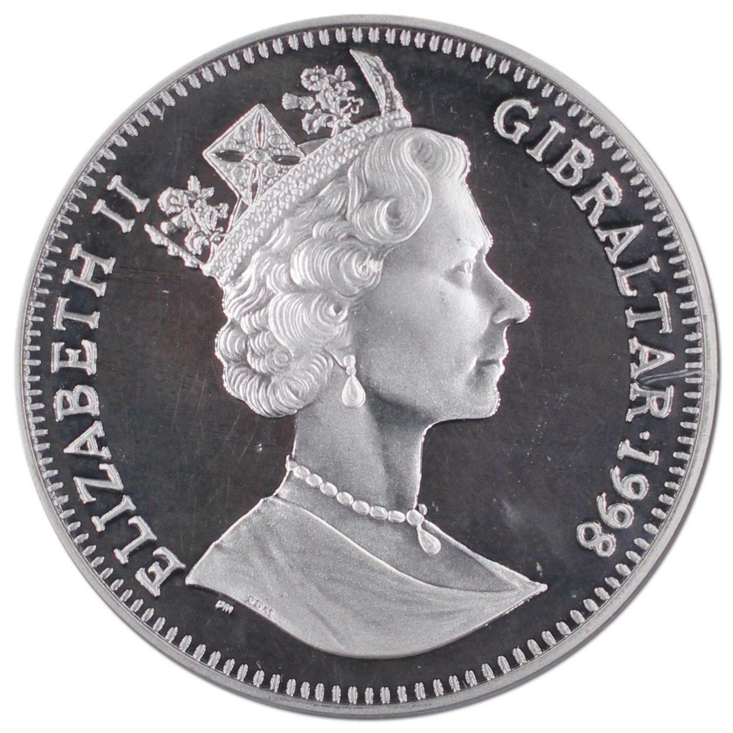 Gibraltar 1 Crown - Elizabeth II Player kicking ball; Silver Proof obverse