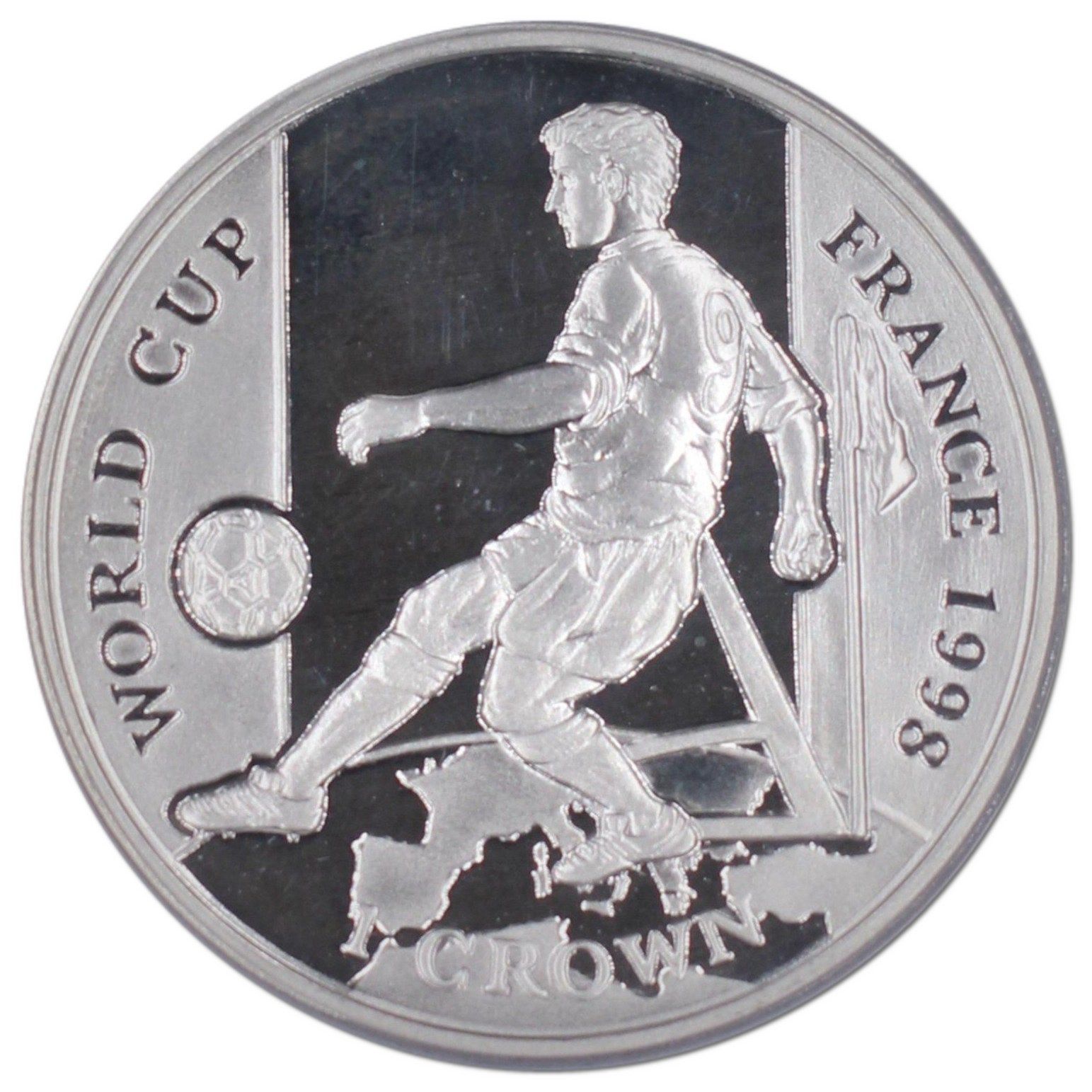 Gibraltar 1 Crown - Elizabeth II Player kicking ball; Silver Proof reverse