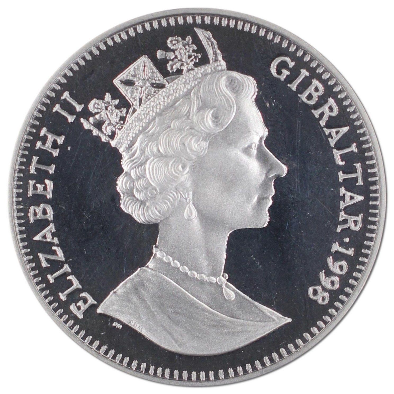 Gibraltar 1 Crown - Elizabeth II Player running with ball; Silver Proof obverse