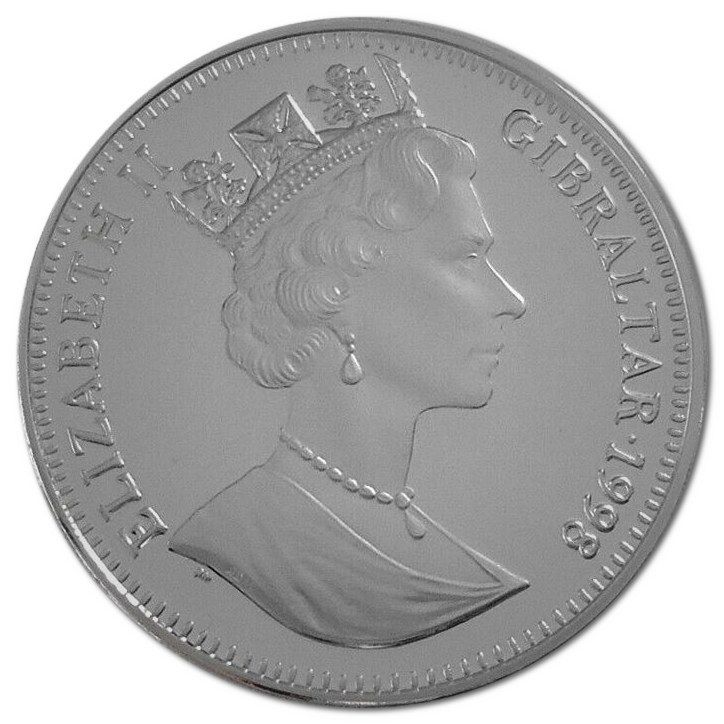 Gibraltar 1 Crown - Elizabeth II Two players, one with ball; Silver Proof obverse