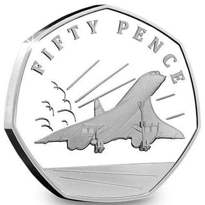Guernsey 50 Pence - Elizabeth II 50th Anniversary of Concorde - Take Off; Silver Proof