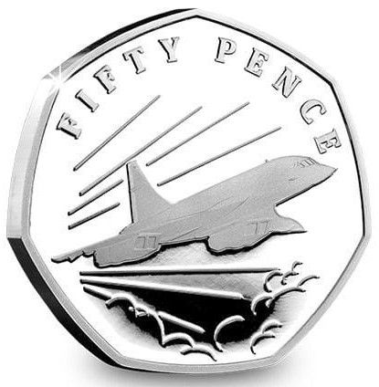 Guernsey 50 Pence - Elizabeth II 50th Anniversary of Concorde - Flight; Silver Proof