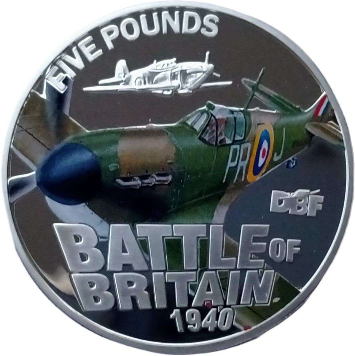 Guernsey 5 Pounds - Elizabeth II Battle of Britain - Supermarine Spitfire; Silver Proof