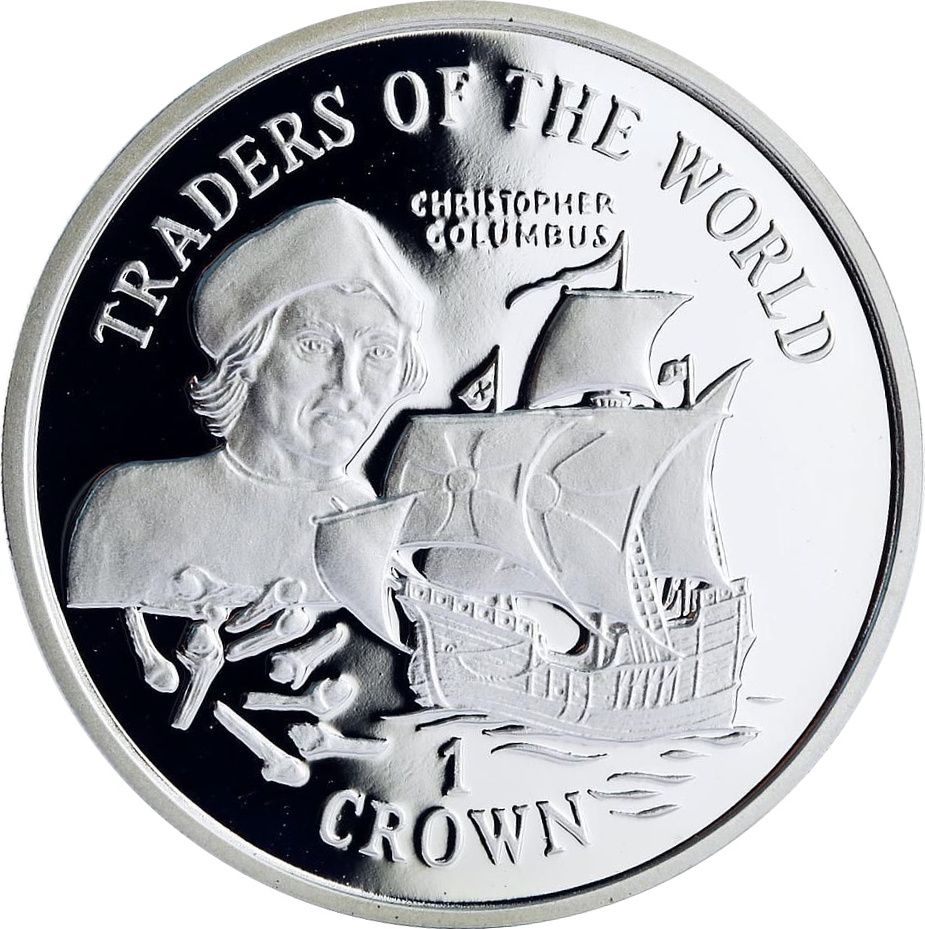 Gibraltar 1 Crown - Elizabeth II Christopher Columbus; Silver Proof reverse