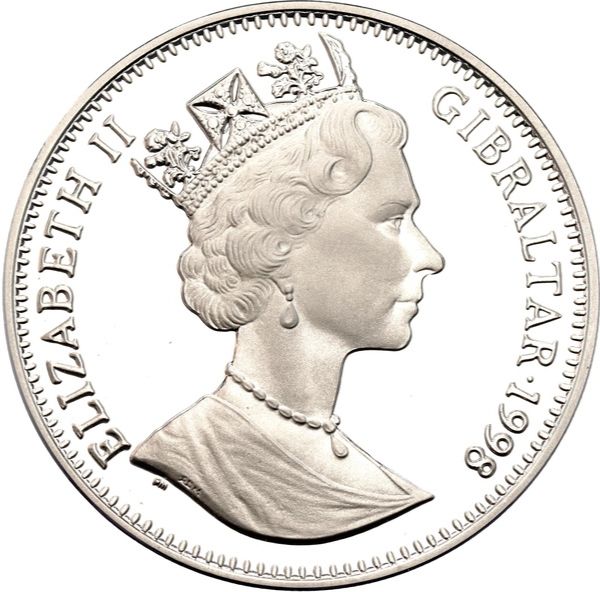 Gibraltar 1 Crown - Elizabeth II Viking Ship; Silver Proof obverse