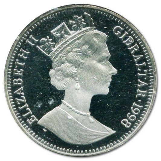 Gibraltar ½ Crown - Elizabeth II Cupid hologram; Silver Proof obverse