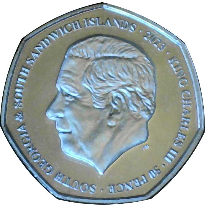 South Georgia and the South Sandwich Islands 50 Pence - Charles III Royal Coat of Arms obverse